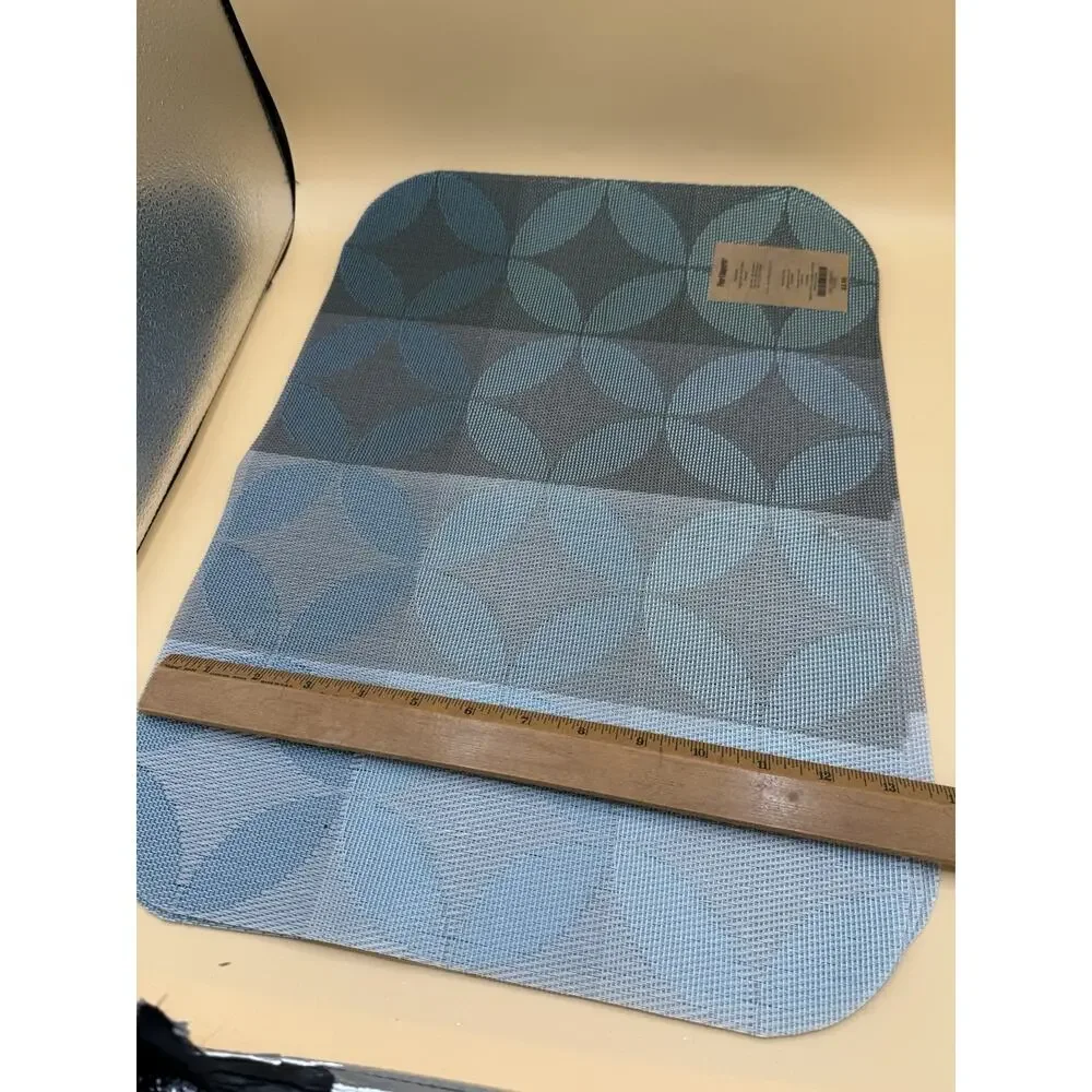 Set of 4 Pier 1 Blue Gray Woven Vinyl Placemats Geometric 13x18 New